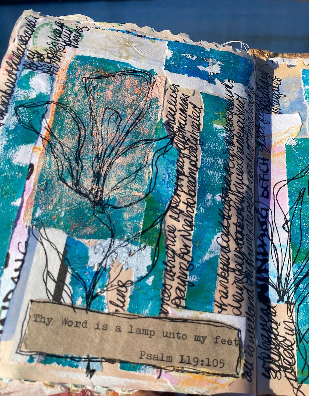 Art journal page with Psalm 119:105 watercolour illustration